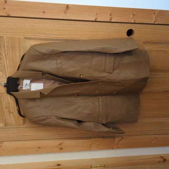 Pistola Roman oversized double breasted faux leather blazer taupe large NWT - Picture 2 of 7